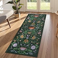 Collive Washable Green Kitchen Runner Rug, 2x5 Floral Carpet Runners for Hallway Soft Bedside Rugs, 