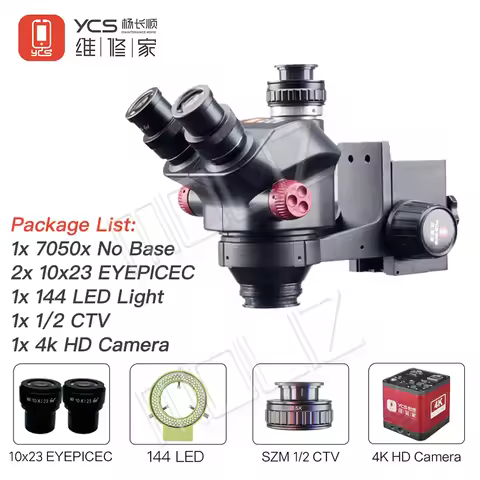 YCS 7-50X Trinocular Continuous Zoom Stereo Microscope WF10X/23mm Eyepiece Suitable for Mobile Phone