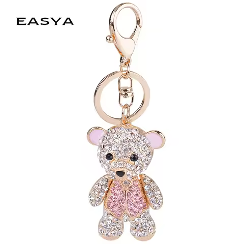 EASYA Big Bear Keychain Mini Bear Key Ring 8x4.5cm Rhinestone Key Chain Zinc Alloy Key Holder Women 