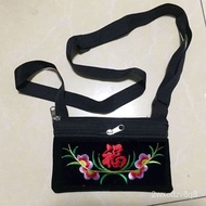 Embroidered Crossbody Bag Women's Mobile Phone Change Key Case Minority Embroidered Bag Elderly Close-Fitting Grandma Ba