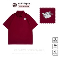 Áo polo tay lỡ thêu mèo đáng yêu áo thun có cổ HLFashion