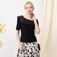 【MEDUSA】斜肩鏈條荷葉嫘縈造型上衣(M-XL) | 女短袖上衣