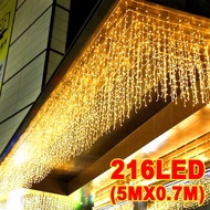 Lampu Raya 5M/216LED Outdoor Icicle Light with 8 Modes Fairy Light String Lampu Hiasan Curtain Light