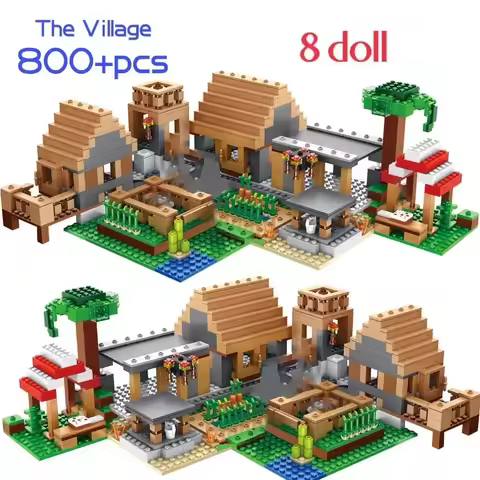 Cretive DIY Pixel Gaming World Farm Cottage Village House Building Blocks Model Toys Birthday Gift