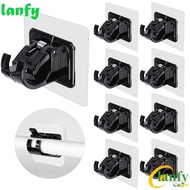 LANFY 2pcs Curtain Rod Bracket, Self-Adhesive Nail-Free Curtain Rod Holder, Fixed Clips Adjustable Black Wall Hanging Curtain Rod Hook Home Accessor