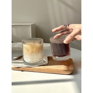 (SG READY STOCK) Heat-resistant Thick Base Glass Cup Vertical Grain Coffee Beer Espresso Coffee Whiskey Glass Cups Mug