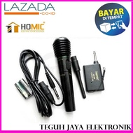 Homic HM-308 Microphone Single Wireless Dan Kabel - Hitam