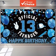 13th Happy Birthday Party Backdrops Cloth Glitter Blue White Official Teenagers Happy Birthday Photo