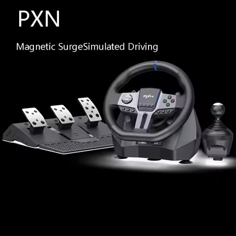Customizable PXN V9 Gen2 Racing Wheel, RGB Wheel & Pedal Lighting, 3 Pedals, 6+1 Manual Shifter, Dua