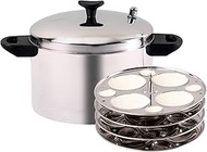 Vanacara Idli Pot Steamer with 4 Plates Stainless Steel Cookware - Makes 32 Idlis -16 Large &amp; 16 small - Strong Handles Idly Maker - Induction &amp; Gas Compatible