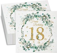 GROBBLE Pack of 40 Napkins 18th Birthday, Napkins Birthday, Napkins Eucalyptus Green, Happy Birthday