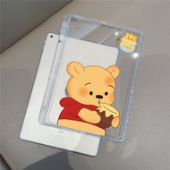 Lovely Winnie the Pooh Lotso Pencil Holder Slot Hard Clear Acrylic Case for IPad Pro 11 (2022/2021/2020) IPad 10/7/8/9/ IPad 10.2/iPad Air 4/Air 5 Thin Shockproof Tablet Cover