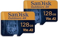 SanDisk 128GB 2-Pack Outdoors 4K microSDXC UHS-I Memory Card (2x128GB) with SD Adapter - Up to 170MB
