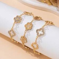 3pcs Luxurious Elegant Clover Charm Bracelets Set, Includes Lucky 4-Leaf & 5-Leaf Clover Bracelets F