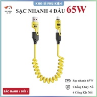 XO 4-Head Fast Charging Cord (1.5m Long) 65W. 4 in 1 spring charging cable with metal cable head. Ph