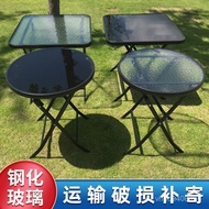 Round Table Convenient Outdoor 6r Small Round Tempered Glass Table Balcony Square Desktop Folding Ta