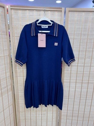 👗Miumiu Pure blue color Polo Short-sleeve Short Knitting Dress Size 40 繆繆 藍色  假日系列 學院風純色Polo領短款短袖針織連