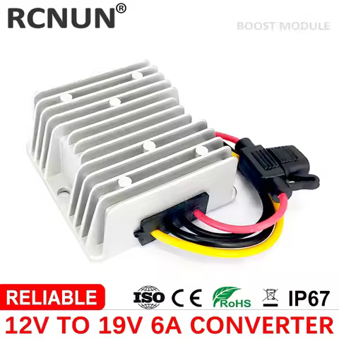 RCNUN 12V to 19V 6A Boost DC DC Converter 12 Volt Step-up to 19 Volt 114W Car Laptop Power Supply wi