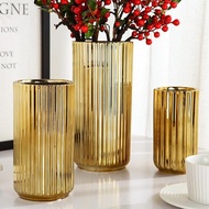 Gold Vase Gold Striped Ceramic Vase luxury High aesthetic luxury