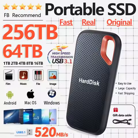 New Fast Portable SSD 1TB External Hard Drive 4TB High Speed External Soiled State Drive 256TB Mass 
