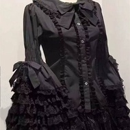 เสื้อเชิ้ตแขนยาวลูกไม้สีดำ ชุดเดรส Lolita แขนยาว สไตล์ญี่ปุ่น ชุดทำงาน ชุดทำงาน เสื้อเชิ้ตแขนยาวสีขา