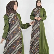 DRESS MUSLIM GAMIS BATIK KOMBINASI POLOS MODERN PESTA KONDANGAN