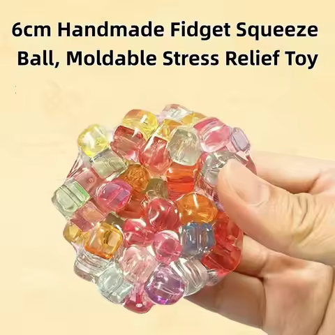 Fidget Ball 6cm Squishy Squeeze Ice Cube Rainbow Noisy Creative Moldable Slow Rising Handmade Stress