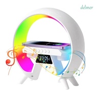 DELMER Wireless Charger Pad Stand Speaker, ABS Led Multifunction Alarm Clock Speakers, RGB Night Light with Wireless Charging 3D Stereo Sound Night Light Sound Music Player