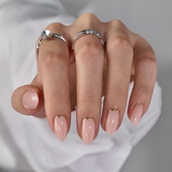 BTArtbox Press On Nails Almond - Short Gold Foil Press On Nails with Glue for Women, Semi-Transparen