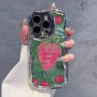 Ốp lưng mềm họa tiết dâu tây mạ điện màu kem bóng in phẳng mạ điện màu kem dành cho iPhone 16/iPhone