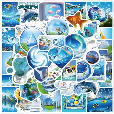 10/30/50pcs Frutiger Aero Blue Cartoon Stickers Y2K Aesthetics Decoration Decals DIY Phone Case Lapt