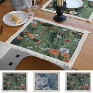 Retro Printing Placemat Simple Fringe Coffee Mat Creative Oil Painting Dining Mat Kitchen Supplies