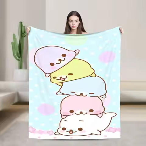 CUTE M-Mamegoma Seal Anime Blanket Warm Funny Plush Bedding Throws For Living Room Airplane Travel F