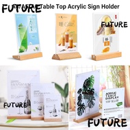 HL-FUTU Table Top Sign Holder, Double Sided A4/A5/A6 Menu Display Stand, High Quality with Wood Base Acrylic Picture Card Frame Home Office