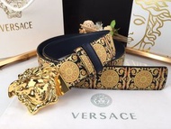 Versace 黑黃印花金扣皮帶