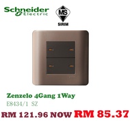 Harga Lelong Awarded Switches Schneider Zenzelo 4 GANG 1 WAY Modern Living Trendy Designer Silver Bronze Switch