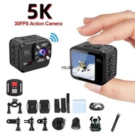 Mini action camera 5K 30FPS/4K 60FPS, IP68 waterproof body, WiFi, sports helmet, motorcycle, bicycle