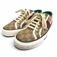 全新未使用 □ GUCCI 606111 GG 帆布網球鞋 1977 Sherry 系列低筒運動鞋 米色 6.5碼 義大利製 男款 附鞋盒及防塵袋