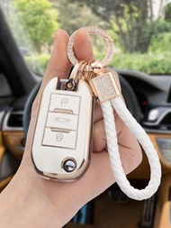 3入組專為peugeot汽車鑰匙而設：tpu外殼鑰匙套、皮革鑰匙扣和螺絲刀工具,適用於peugeot 3按鈕折疊鑰匙