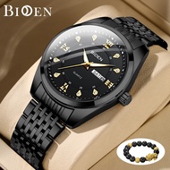 BIDEN Jam Tangan Pria Original Kalender Luminous Luxury Tali Stainless Steel Jam Tangan Cowok