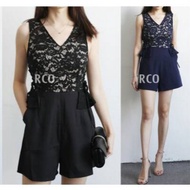 Rvc - Impost Ribbon Waist Romper Jumpsuit 1111