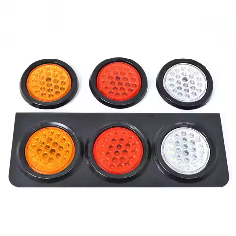 2PCS Truck 24V LED Single Light Semi Trailer Taillight 14CM Round Tail Light Yellow Red White Lamp