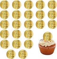 EDUEE Fathers Day Cake Toppers Acrylic 24piece Gold Disc Cupcake Toppers Engraved Topper Happy Fathe