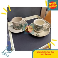 Kopitiam Cup and Saucer Set * Traditional Ceramic Green Flower Coffee Set * Set Cawan Kopitiam Tradi
