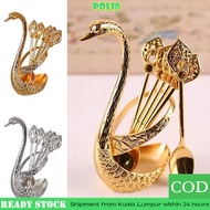 POLI Swan Spoons, Creative with 6 Spoons Swan Base Stand Spoons, Elegant Stirring Mixing Table Decor