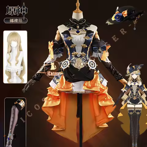 Navia Cosplay Costume Wig Genshin Impact Dress Uniform Fontaine Spina Di Rosula Hat Clorinde Hallowe