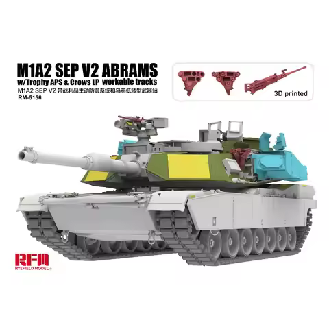 RYE FIELD 5156 Tank Model Kit 1/35 M1A2 SEP V2 ABRAMS w/Trophy APS & Crows Lp Workable Tracks