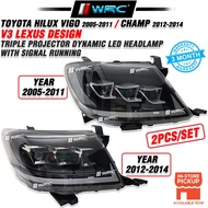 Toyota Hilux Vigo / Champ 2005 - 2014 V3 Lexus Design Triple Projector Dynamic Led Headlamp With Sig