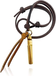 Juyovge Whistle Pendant Necklace Brass Adjustable Leather Rope Chain Necklace for Women Men Boys Outdoor Sport Lovers