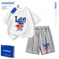 NASA Lee ชุดแฟชั่นเด็ก เสื้อยืดแขนสั้น กางเกงขาสั้นเด็ก กางเกงขาสั้นสบายๆ ผ้าฝ้าย 100% นุ่มสบาย
